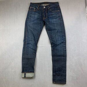 Nudie Jeans Mens Pants 31 Dark Blue Selvedge Lean Dean Faded Organic Denim 31x32